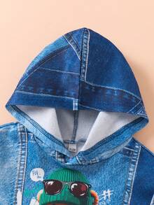 Toddler Boys' Casual Digital Positioning Print Cool Bear Pattern Thermal Lined Hoodie Sweatshirt And Allover Print Pants Set, Autumn/Winter