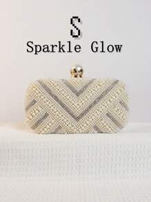 Geantă de mână mini cu perle brodate, cu perle, mari și mici, cu nasturi și perle, cu două fețe