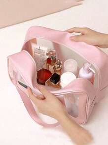 Transparent PVC Toiletry Bag Letters Makeup Bag Waterproof Travel Toiletry Bag Letter Zipper Waterproof Makeup Storage Bag Cosmetic Organizer Bag Organizing & Storage Portable Cosmetic Travel Bag Latter Print Travel Essentials For Holiday Vacation Bag For School Cruise Essentials Toiletry Bag For Women Wash Bag For Travel For Bathroom Large Capacity For Men For Women