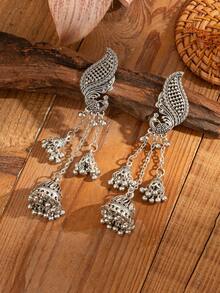 一对长链多铃铛耳环 - 銀色 - 查看 2