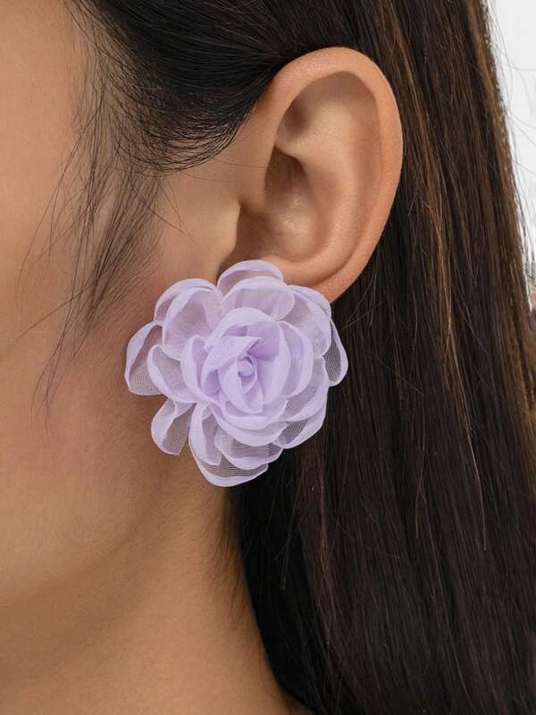 1 par de pendientes de botón con rosas moradas acolchadas, elegantes y románticos, regalo para mujeres