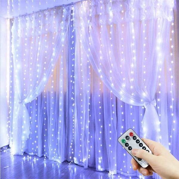 1pc LED Window Curtain Lights With 8 Lighting Modes Remote Control, USB Powered Fairy Lights For Christmas, Halloween, Wedding, Home, Garden, Bedroom, Holiday Party Decor