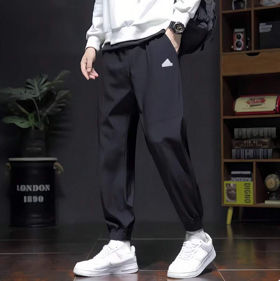 Adidas 男子新款梭織快乾運動褲跑步長褲 - 黑色 - 查看 1