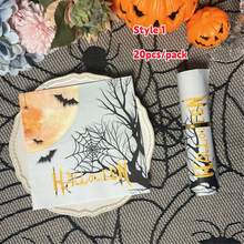 20 piezas de servilletas de papel coloridas para fiesta de Halloween, de 13*13 pulgadas, 2 capas, para restaurante y fiesta de hotel, con estampados de castillo, calabaza, murciélago, fantasma y telaraña, decoración para fiesta de Halloween, servilletas de papel desechables para Halloween