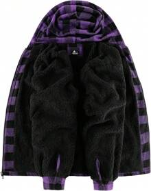 Mens Flannel Hooded Jacket Sherpa Lined Zip Up Hoodies For Men Plaid Shirt Jackets Warm Thick Fleece Coat With Pocket