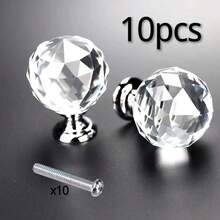 10pcs 30mm Round Crystal Glass Knobs - Gold Plated Cabinet Hardware, Drawer, Cupboard, Wardrobe Door, Dresser Pulls, Suitable For Bedroom, Home, Room Decor - Multicolor - View 18
