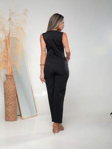 Women's Tailored Jumpsuit With Button At The Front C3154 - Black - View 2