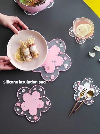 1 Stück/3 Stücke neue Kirschblüten-Untersetzer, dicke rutschfeste und hitzebeständige Silikon-Topflappen-Matte, Tischset, Isolierunterlage, Kirschblüten-Untersetzer, Topflappen, geeignet für Schüsseln, Teller und Tassen