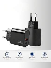 Teckwe 33W PD3.0 Fast Charging Adapter, EU Plug GaN Wall Charger, 33W Power Adapter Fast Charging Compatible With Apple/Android Phones, Cameras, MP3 Nan High Output Power