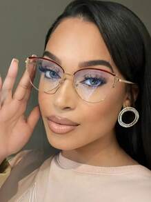 1 Pair Elegant Women's Metal Oversized Fashion Glasses, Suitable For Daily Reading, Outfit Matching And Commuting