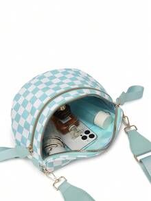 Classic Checkered Design Crossbody Bag–Matches Diverse Styles For Outings, Commutes & Leisure Time  Ample Space For Daily Errands, Casual Outings & Travel Adventures - 冰藍格子 - 查看 11