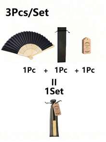 3/15/30pcs Set Elegant Black Folding Fans, Includes Thank You Card And Gift Bag, Bridal Bamboo Hand Fans, Bachelorette Party Wedding Bride Gifts, Bridesmaids Bamboo Hand Fans, Bachelorette Party Photo Props, Bridesmaid Gifts And Wedding Decor, Perfect For Parties And Events, Summer Accessories, Ladies Folding Fans - Black - View 12