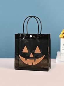 1/3 件万圣节派对礼品袋 - 透明 PVC 礼品袋，黑色手柄，万圣节派对专用鬼脸南瓜设计，易于清洁的派对装饰，万圣节配饰，橙色南瓜设计，结实的提手袋 - 彩色 - 查看 2