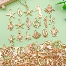 50 件随机混合 KC 金色海洋生物海星饰品散装夏季珠宝项链耳环手链制作 DIY 工艺配件 - 金色 - 查看 7