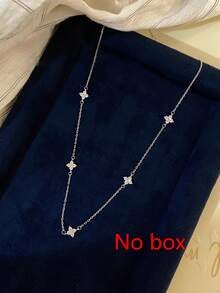 1 件女士多层流苏铜镶嵌锆石四叶项链，日常佩戴珠宝礼物（无礼盒） - 銀色 - 查看 5