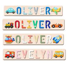 [Customized Puzzle] 1pc Personalized Name Puzzle, Wooden Name Puzzle, Automotive Style, Suitable For Christening, Birthday, Christmas, New Year Gifts, Supporting Only English Letters, Exquisite 1st Birthday Gift For Boys And Girls - Multicolor - View 5