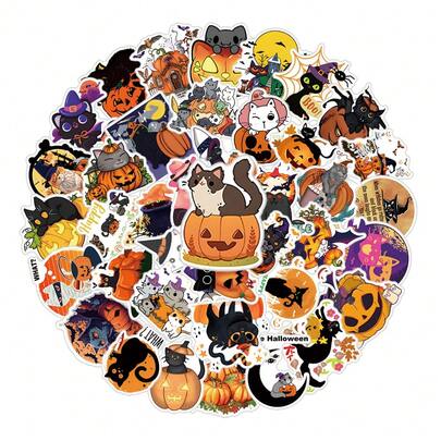 63pcs/Pack Cute Halloween Pumpkin, Cat, Mysterious Dark, INS Retro Romantic Aesthetic Christmas Stickers, Adorable Cartoon Fun Aesthetic Label Stickers For Scrapbooking, Self-Adhesive Stationery, Cards, Envelopes, Guitars, Instruments Decor, Holiday Gifts, Teenage Party Supplies, Rewards, Motivation Stickers, New Year, Winter