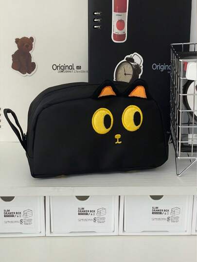 2pcs Cute 3D Black Cat Pencil Case - Large Capacity Canvas, Orange Eyes And Paw Print Cartoon Design, Suitable For School And Office Stationery Storage - Gift For Cat Art Lovers, Versatile Pencil Case For Students And Professionals, Spacious Compartments, Durable Canvas Material, Zippered Pouch For Pencils, Erasers, Markers And Small Office Supplies, Ideal Desk Organizer, Travel Friendly, Cute Cat Themed Gift For Cat Lovers And Art Fans, Perfect Back-To-School Gift, Fashionable Yet Practical, Eye-Catching Orange Accents