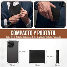 Lukovee Billetera para Hombre Piel, Cartera para Hombre RFID Bloqueo Antirrobo Tarjetero de Cartera Cuero Minimalista, Billetera Hombre Carteras para Caballero Plegable para Hombre Regalo - Negro (Nuevo) - Ver 8