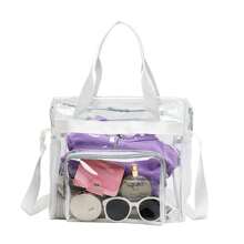 透明 PVC 手提包休闲单肩包运动防水沙滩包，透明包，时尚透明，女士透明防水包，非常适合夏季、度假和海滩，书包，大容量，防水，轻便，便携