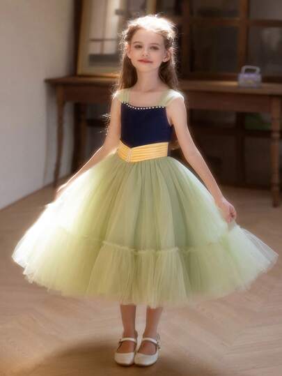 Tween Girl Elegant Party Tulle Dress, Avocado Green Princess Prom Dress, Fluffy Tutu Cake Dress, Performance Costume, Suitable For Prom, Banquet, Evening Party, Birthday, Wedding