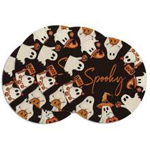 1/2/4pcs Ghost Pattern Halloween Round Placemats, Black Holiday Round Dining Table Mats, Suitable For Party, Kitchen, Dining, Breakfast, Coffee Decor