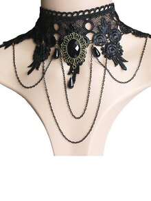 1 套女士复古暗黑哥特风格黑色宝石项链、手链、耳环首饰套装 - 彩色 - 查看 4