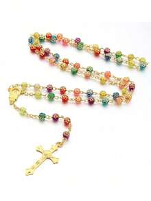 1件复古简约彩色串珠十字架吊坠项链，男女通用 - 彩色 - 查看 2