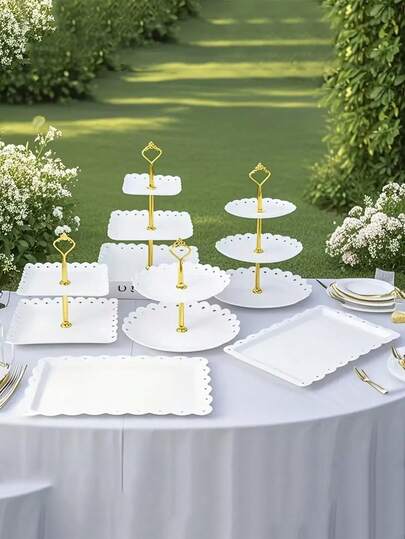 7pcs Cupcake Stand Set, Plastic Dessert Table Display Set, Includes 2 Tier Cupcake Stands, 2 Three-Tier Cupcake Stands, 3 Appetizer Trays, Suitable For Tea Party And Wedding Dessert Table Display