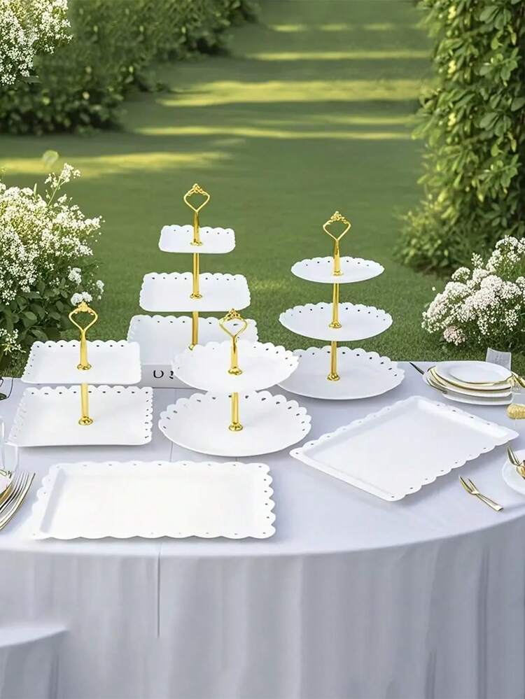 7 Pieces Cupcake Stand Set, Plastic Dessert Table Display Set,2 Pieces 2 Tier Cupcake Stands,2 Pieces 3 Tier Cupcake Stands With 3 Pieces Appetizer Trays, Dessert Table Display Set For Tea Party And Wedding - Multicolor - View 8