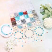 طقم صنع مجوهرات عطلة البحر، أخضر مزرق، يشمل أحجار طبيعية، صدف، سلاحف، وخرز من الطين البوليمري، حرفة سوار DIY إبداعية للأطفال