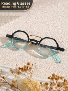 1pc Unisex Vintage Octagon Spring Foot Chain Reading Glasses, Clear Transparent Computer Reading Glasses, Magnification +1.0 To +4.0