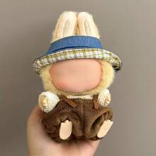 17cm LABUBU Doll Clothes, 17cm Hanging Decoration 1st & 2nd Generation LABOBO Vinyl Figure Outfit, Accessories Set Including Bow, Plaid Hat For LABUBU Brown Bear