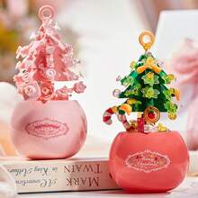 Decoração de Natal para casa, buquê de flores perenes em vaso, bloco de construção, presente exclusivo de árvore dos desejos com bênçãos brilhantes, adequado para o Dia dos Namorados, Natal, aniversário