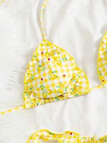 PEPPERMOLLY Women's Sexy & Fashionable 2 Pieces Swimsuit, Yellow, Random Print, Summer Beach Bikini Set