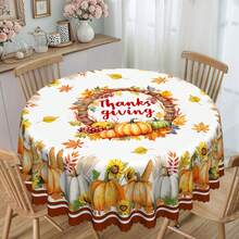 1pc Autumn Thanksgiving Tablecloth - Harvest Theme Pumpkin & Corn Pattern - Washable Polyester Dining Table Cover, Suitable For Farmhouse, Thanksgiving - For Rectangular & Round Tables - Easy Care Decor, Holiday Home Accents, Durable Material, Rustic Style, Hassle-Free, Perfect For Family Gatherings