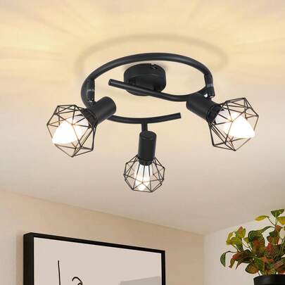 3-Light Ceiling Spotlight- Black Retro E14 Ceiling Light With Swivel Industrial Metal ShadesAdjustable 350° | For Bedroom, Living Room, Study & Hallway | Bulbs Not Included