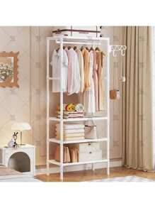 1pc Multi-Tier Metal Wardrobe Organizer Rack With Hanging Rod, Universal Storage Unit For Clothes, Shoes, Blankets, Bags, Hats, Towels - Sturdy, Easy Assembly, Powder Coated, Industrial And Scientific Retail Display Shelf