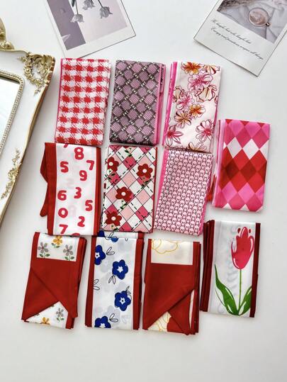 Set de 11 piezas de pañuelo de gasa con estampado floral para mujer, accesorio elegante y versátil para uso diario, citas, vacaciones, regalos de festivales, accesorios para el cabello, bandas deportivas para el cabello, turbantes, envolturas para el cabello para correr, bandas para sudar para ciclismo, accesorios de otoño, pañuelos de cabeza de mujer, pañuelos de moda, diademas de otoño, para atuendos de vacaciones