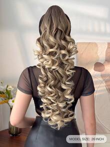 26 Inch Ombre Wavy Synthetic Hair Ponytail Extension, Heat Resistant Fiber, Claw Clip Design, Suitable For Daily Wear - Brown Ombre - View 3