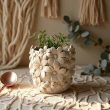 Floral Embossed Mold - Easy Release Silicone Candle Mold, Multipurpose, Suitable For Making Candles, Wax Melts, Succulent Planters, Cosmetic Storage Boxes And Pen Holders, Reusable DIY Craft Tool, Ideal For Home Decor Enthusiasts - Mold 20 - View 1