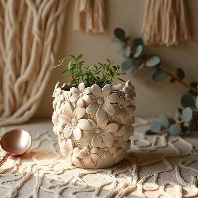 花卉浮雕模具 - 易脱模硅胶蜡烛模具，多用途，适用于制作蜡烛、香薰蜡烛、多肉植物盆栽、化妆品收纳盒和笔筒，可重复使用的DIY手工工具，家居装饰爱好者的理想之选