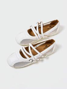 MASKERT Women's Retro Ballet Style German Training Shoes, Casual Sports Shoes, Mary Jane Shoes, Shallow Mouth Casual Shoes, Comfortable And Versatile - 白色 - 查看 5