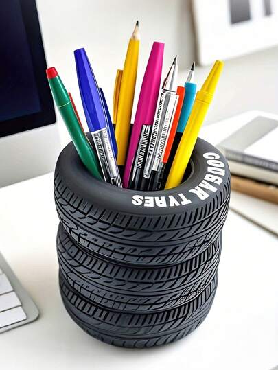 Tire Shaped Pencil Shaped Pen Holder.Funny Tire Shaped Office Desk Pen Holder.Pencil Storage - Plastic, For School Supplies, Office Desk,Office Decoration Accessories And Stationery Gifts, Suitable For Boys And Girls,Pens,Pen,Stationery,Pencil Case,Pencil Pouch,School,Pencil Case Big,Office Equipment,Things For School,Note Paper,Kawaii Decor,Back To School,Pens,School Stuff.Giftable Workspace Accessory.