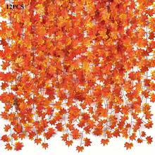 12/24PCS Vibrant Autumn Maple Leaf Garland - Realistic Plastic Fall Foliage Vines, Perfect For Thanksgiving And Halloween Decor, Versatile Indoor/Outdoor Use, No Power Required, Home Autumn Decoration