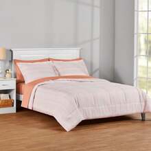 7-Piece Reversible Bed In A Bag Comforter Set With Sheets, Blue Floral, Queen - Garis Oranye - View 2