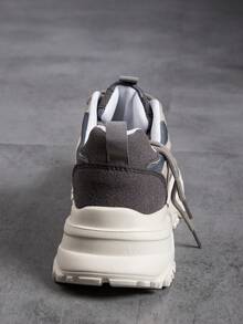 Women's Versatile Lightweight Breathable Retro Casual Sneakers, Women's Patchwork Lace-Up Low-Top Soft-Sole Walking Shoes, Women's Thick-Sole Elevated Street Chunky Sneakers, Women's Lightweight Non-Slip Running Sneakers - Beige - View 6