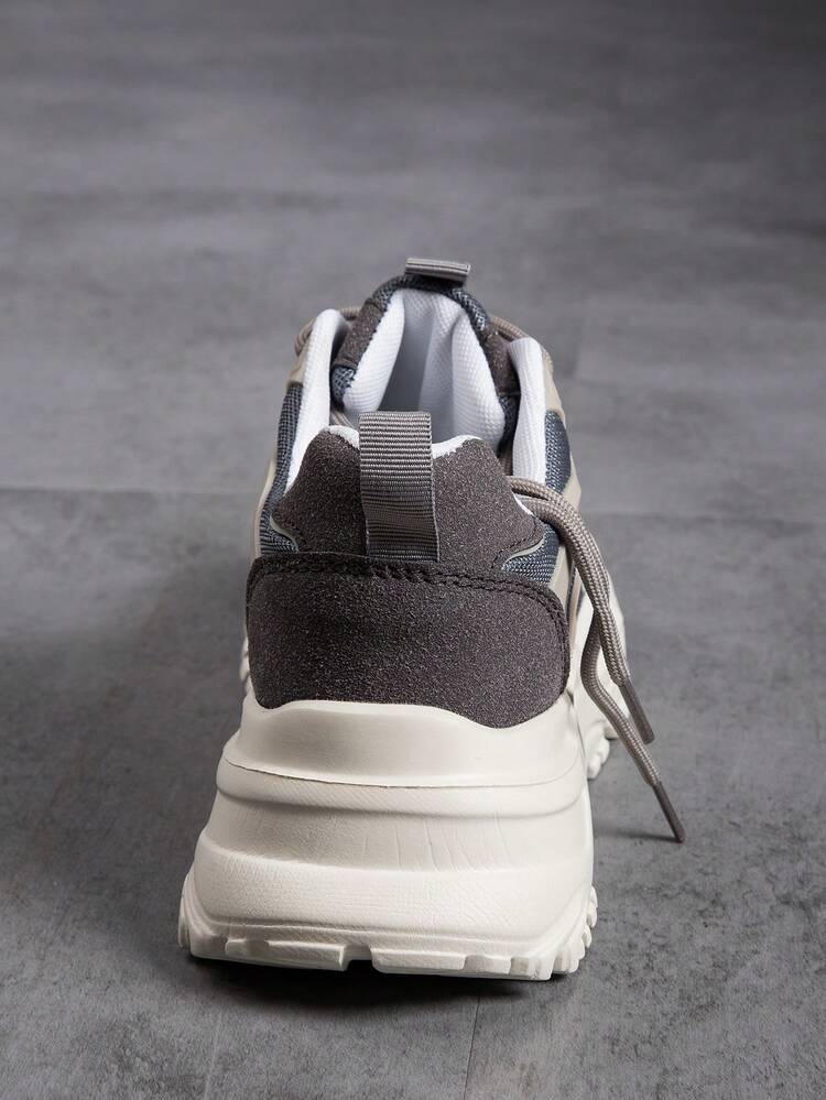 Women's Versatile Lightweight Breathable Retro Casual Sneakers, Women's Patchwork Lace-Up Low-Top Soft-Sole Walking Shoes, Women's Thick-Sole Elevated Street Chunky Sneakers, Women's Lightweight Non-Slip Running Sneakers - Beige - View 6