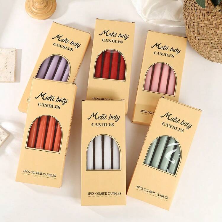 4 peças Velas Regulares Cônicas de 10 polegadas, Série de Cores Rosa Claro/Escuro/Desbotado, Adequadas para Decoração Doméstica, Decoração de Casamento, Decoração de Mesa de Jantar, Presentes para Melhores Amigos, Presentes para Mulheres, Presentes de Inverno, Decoração de Aniversário, Jantar à Luz de Velas, Porta-Velas, Banquete, Casamento, Dia dos Namorados, Velas Sem Perfume, Decorações Românticas, Todas as Estações - Multicolorido - Visão 7