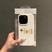 1 pieza Funda de teléfono de material TPU con estilo de vacaciones, patrón de árbol de coco y langosta, color blanco, adecuada para teléfonos Applnmi, primavera - Blanco - Ver 2